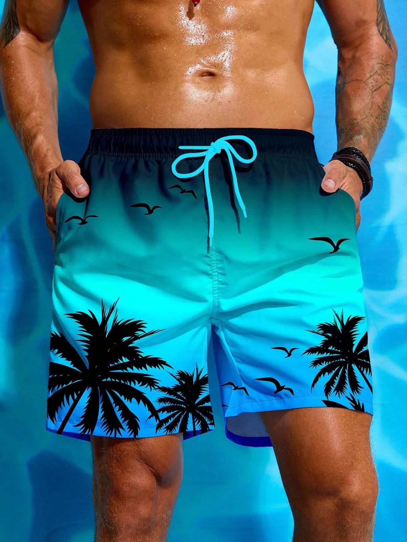 Vacation Men's Palm Tree Print Drawstring Waist Board Shorts Summer  Fashion Swim Trunks 3D Print Breathable Short Streetwear