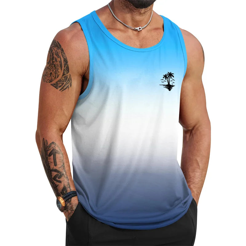 Tropical Palm Tree Pattern Tank Top Men 3d Printing Sleeveless T Shirt Summer Street Hawaiian Beach Workout Fitness Tee Shirts