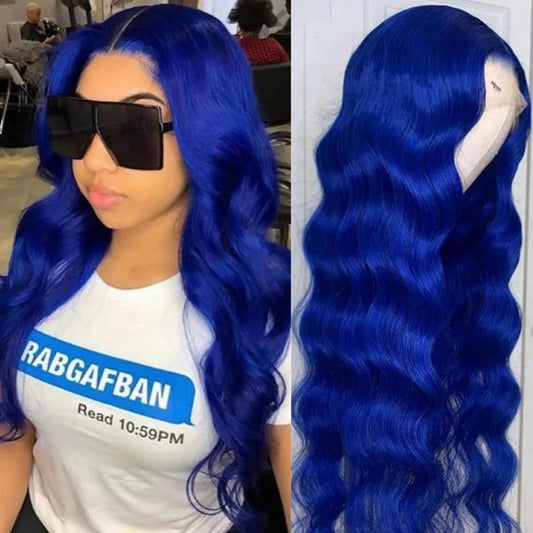 13x4 Navy Blue Body Wave Lace Frontal Wigs Brazilian Hair Wigs Blue Colored HD Transparent Lace Front Wigs For Women Pre Plucked