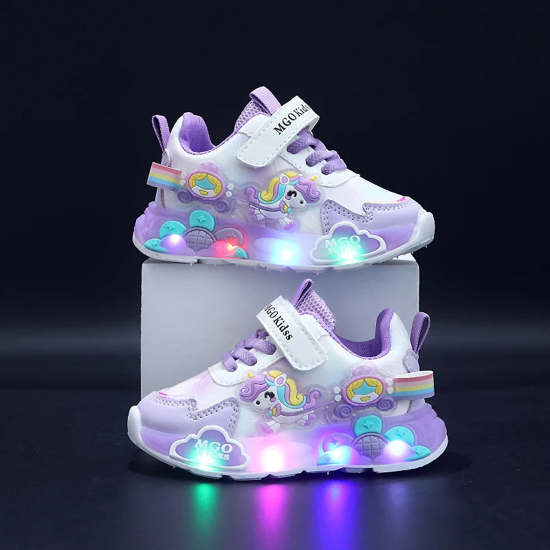 Mgo Kidss New Spring and Autumn Girls' Shoes, Light-Up Shoes, Flashing Shoes, Rainbow Pony Shoes, Kidsren's Sports Shoes, Girls' Soft-Soled Shoes, Running Shoes, Pink Shoes, Princess Kidsren's Shoes, Suitable for Ages 1-3-6,