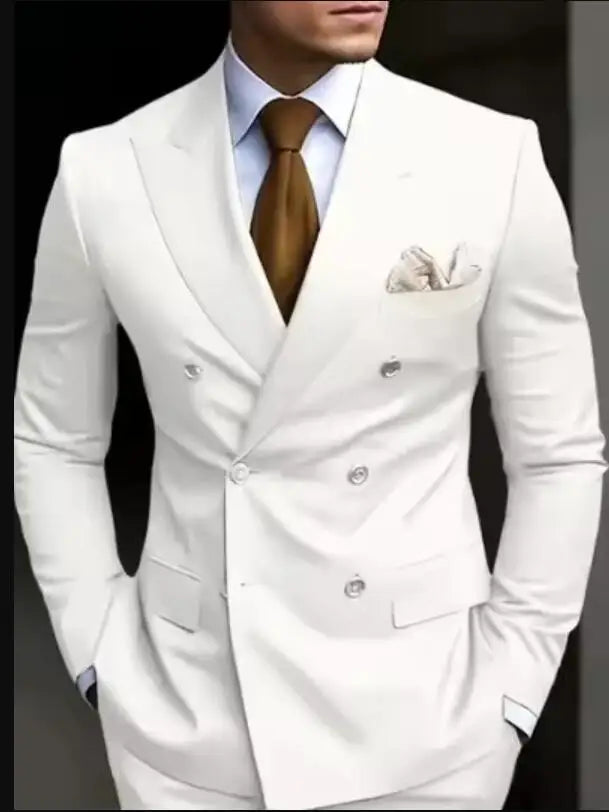 High Quality Brown Men Suits 2024 Double Breasted Bespoke Wedding Suit Peaked Lapel Formal Blazer Slim Fit 2 Piece Jacket Pants