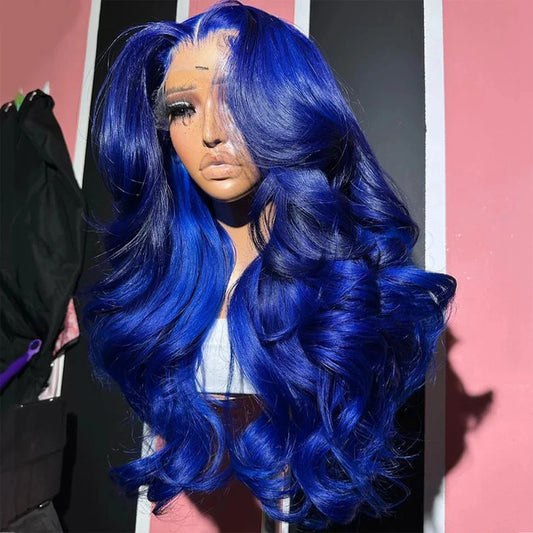 Dark Blue 13x4 HD Lace Front Human Hair Wigs For Women Pre Plucked Blue Body Wave Transparent Lace Frontal Wigs 100% Human Hair