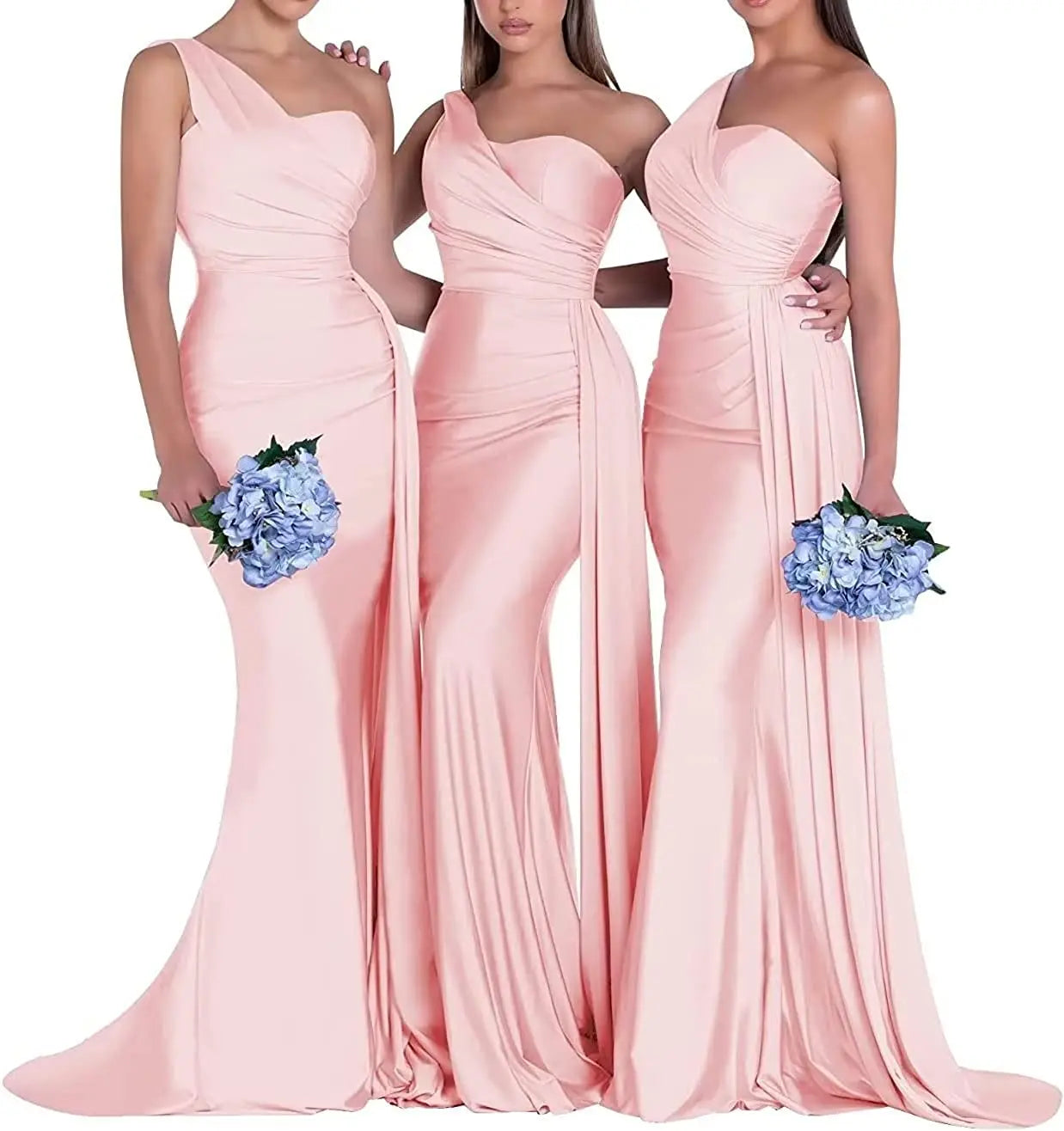 Women's One Shoulder Mermaid Satin Bridesmaid Dresses with Slit 2025 Elegant Pleated Long Formal Evening Party Gowns Customized