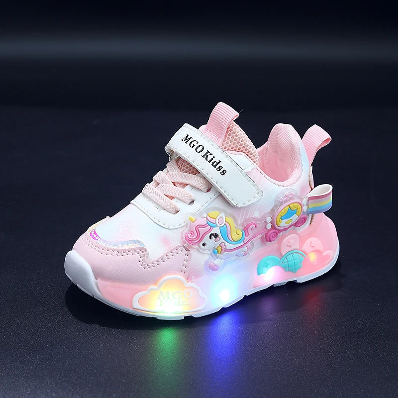 Mgo Kidss New Spring and Autumn Girls' Shoes, Light-Up Shoes, Flashing Shoes, Rainbow Pony Shoes, Kidsren's Sports Shoes, Girls' Soft-Soled Shoes, Running Shoes, Pink Shoes, Princess Kidsren's Shoes, Suitable for Ages 1-3-6,