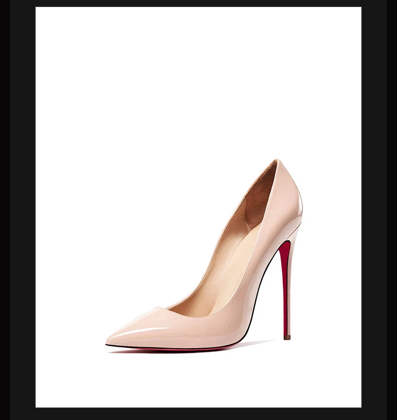 Women's heels 2025 trend Leather Luxury Pumps Red Bottom Pointed Toe High Heels Elegant Stiletto Party Ladies Shoes Woman 12cm