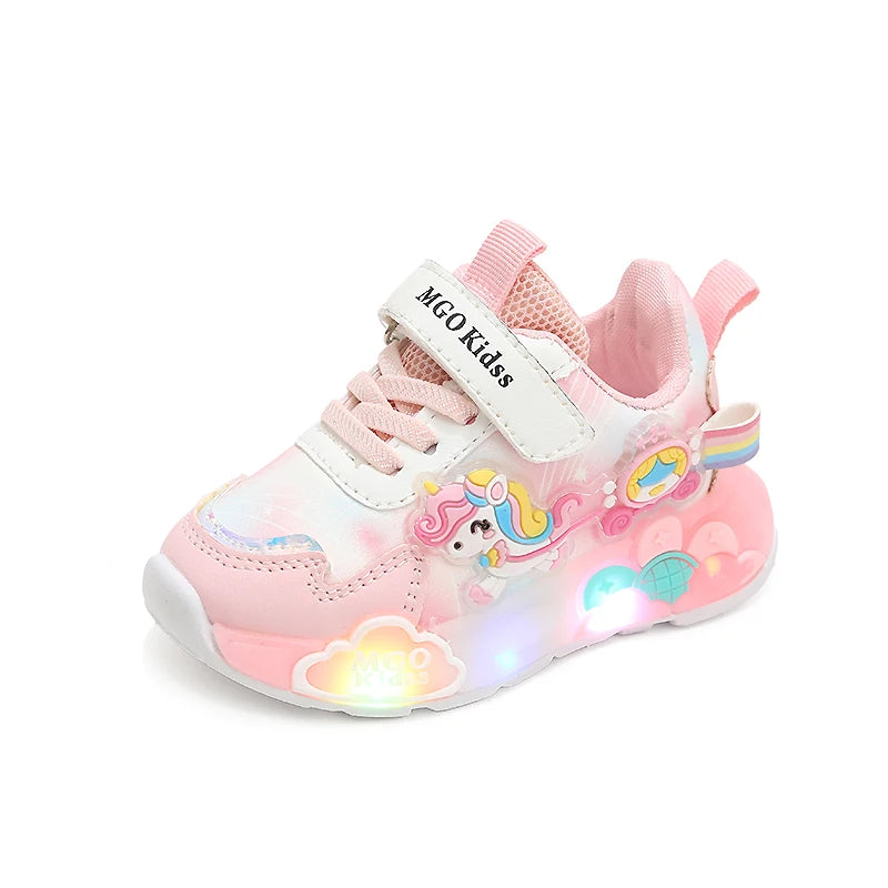 Mgo Kidss New Spring and Autumn Girls' Shoes, Light-Up Shoes, Flashing Shoes, Rainbow Pony Shoes, Kidsren's Sports Shoes, Girls' Soft-Soled Shoes, Running Shoes, Pink Shoes, Princess Kidsren's Shoes, Suitable for Ages 1-3-6,