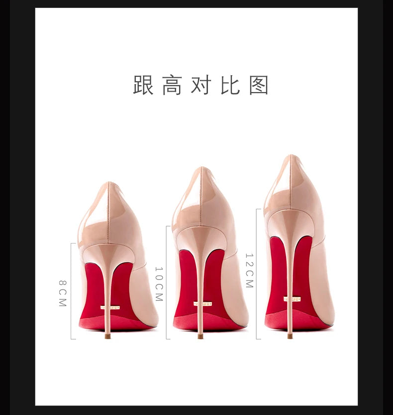 Women's heels 2025 trend Leather Luxury Pumps Red Bottom Pointed Toe High Heels Elegant Stiletto Party Ladies Shoes Woman 12cm