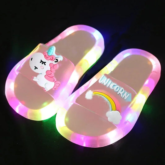 Lighted Cute Unisex Children Slippers Cartoon Unicorn Animals Prints Fashion Shoes Bathroom Kids Boys Girls Toddler Slippers