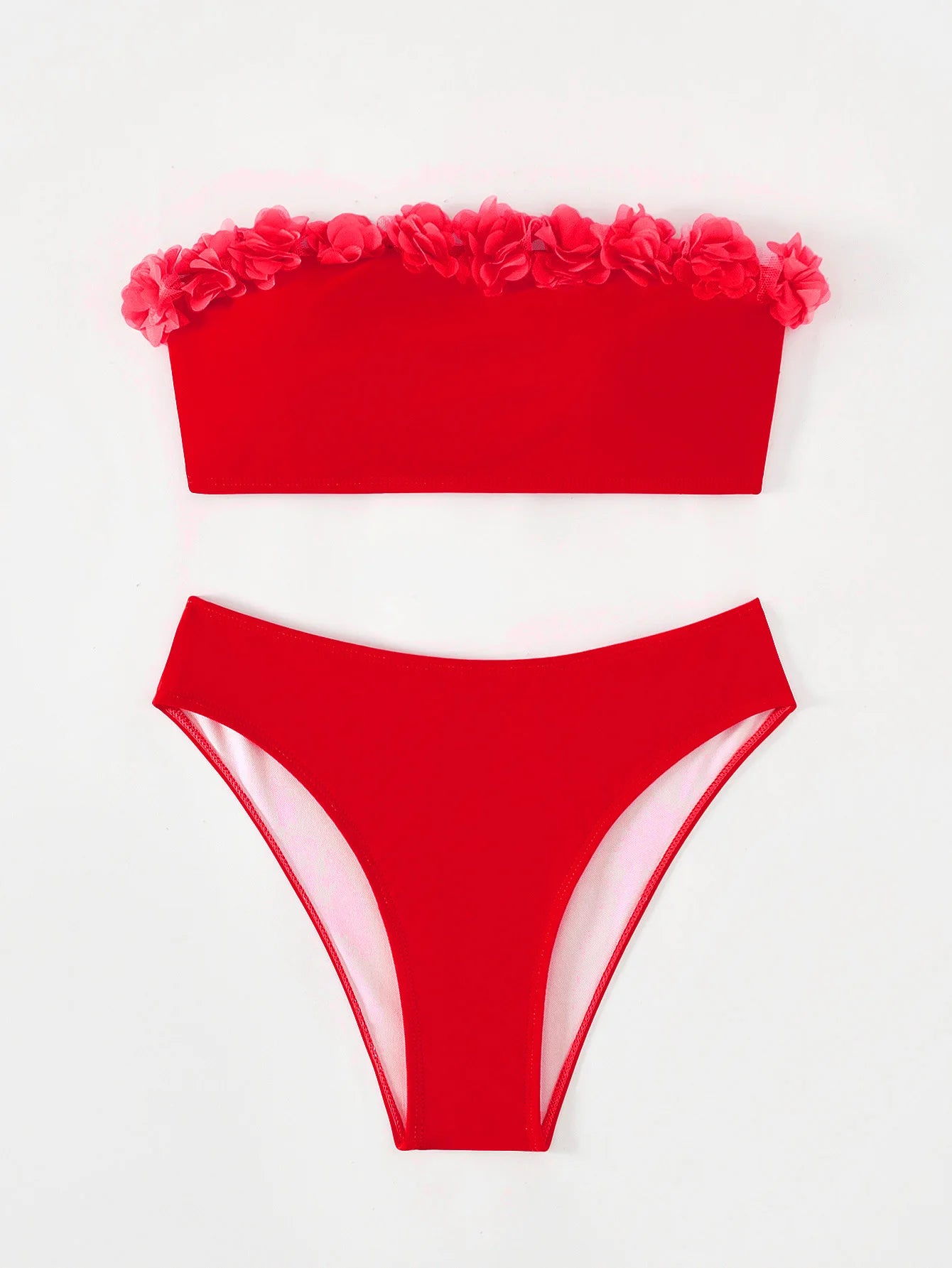 Floral Edge Bikini Set Off Shoulder Pink Swimsuit Female Swimwear Women Thong Bikinis Bather Swimming Beachwear Bathing Suit