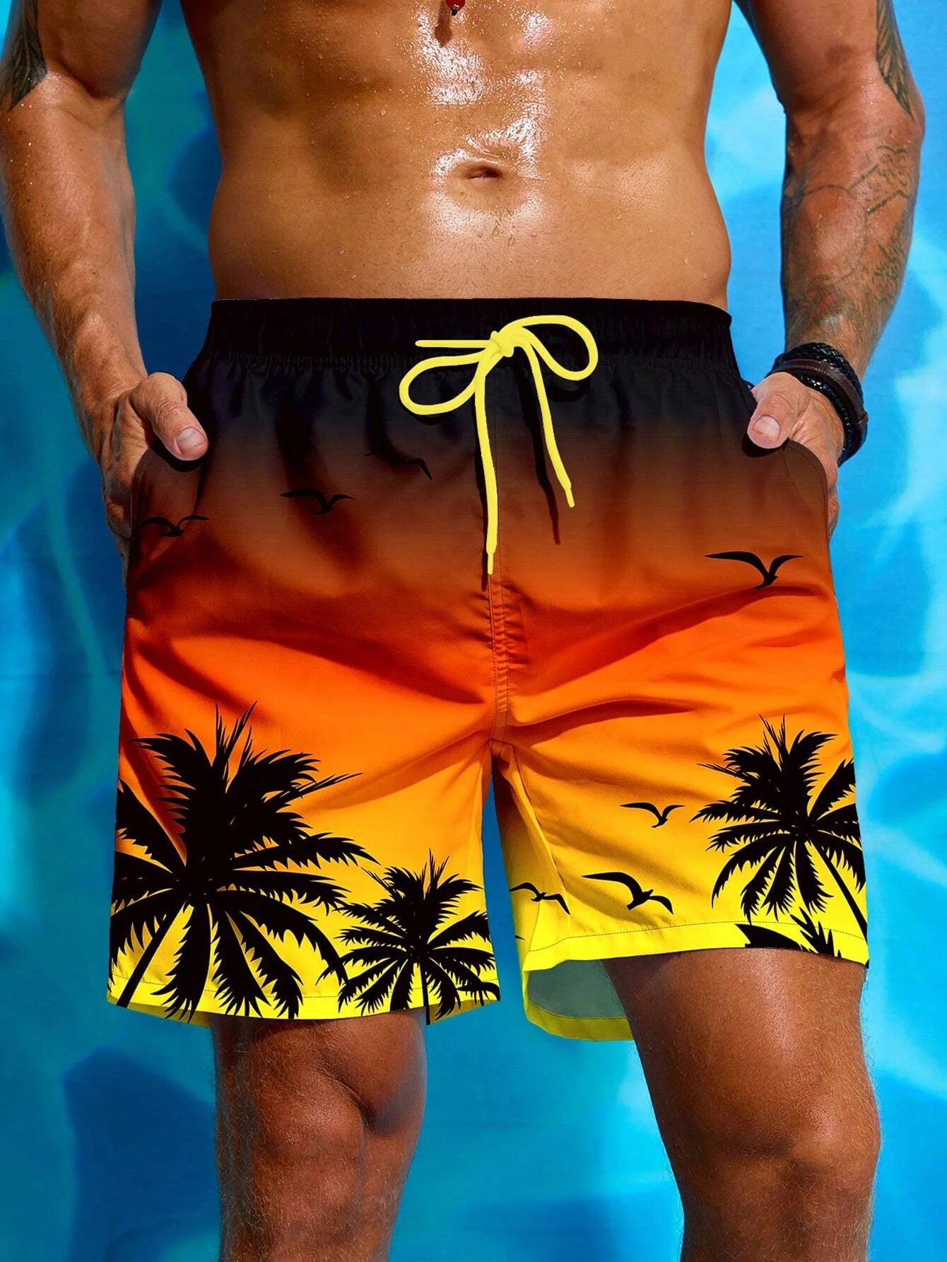 Vacation Men's Palm Tree Print Drawstring Waist Board Shorts Summer  Fashion Swim Trunks 3D Print Breathable Short Streetwear