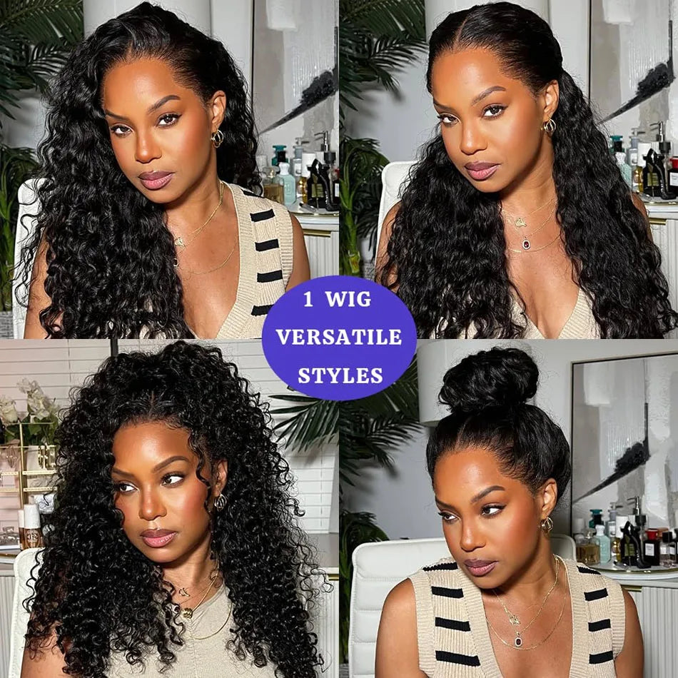 Invisible Strap 360 Full HD Lace Wig Deep Water Wave Human Hair Wig 34Inch Lace Frontal Wig Drawstring 360 Frontal Wig Glueless