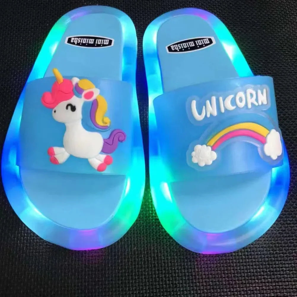Lighted Cute Unisex Children Slippers Cartoon Unicorn Animals Prints Fashion Shoes Bathroom Kids Boys Girls Toddler Slippers