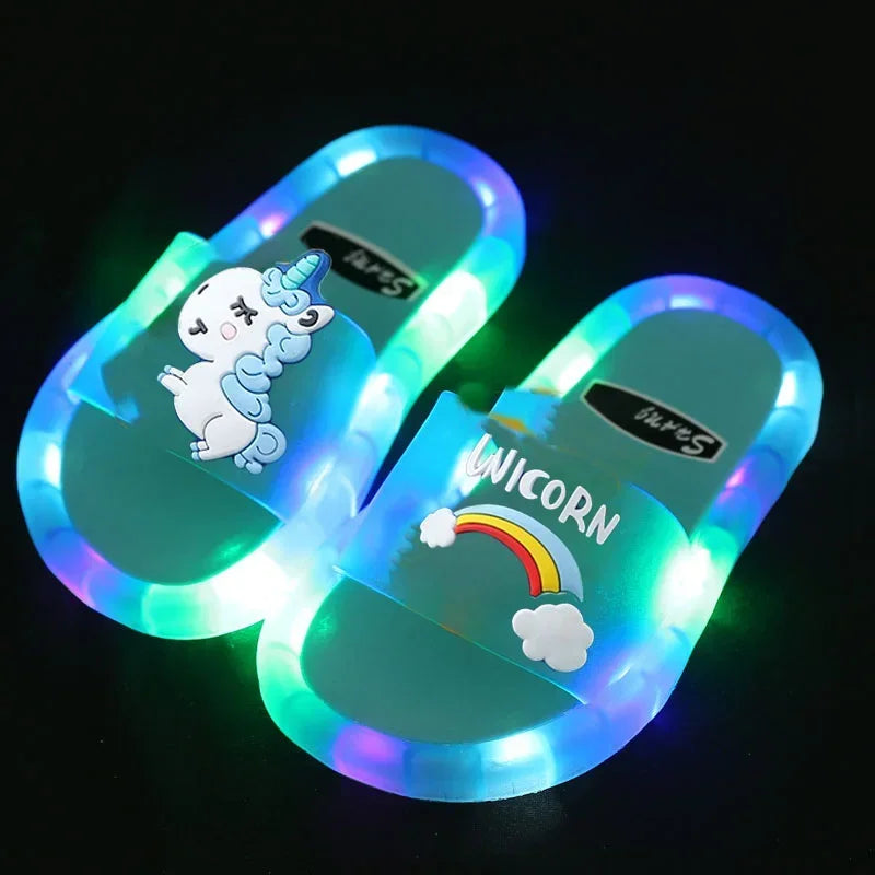 Lighted Cute Unisex Children Slippers Cartoon Unicorn Animals Prints Fashion Shoes Bathroom Kids Boys Girls Toddler Slippers