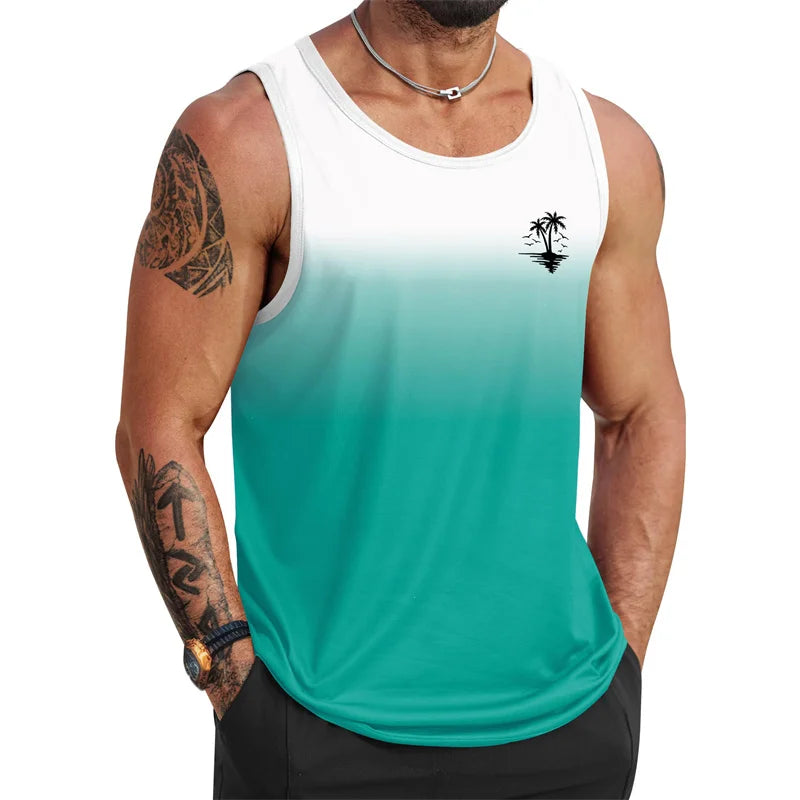 Tropical Palm Tree Pattern Tank Top Men 3d Printing Sleeveless T Shirt Summer Street Hawaiian Beach Workout Fitness Tee Shirts