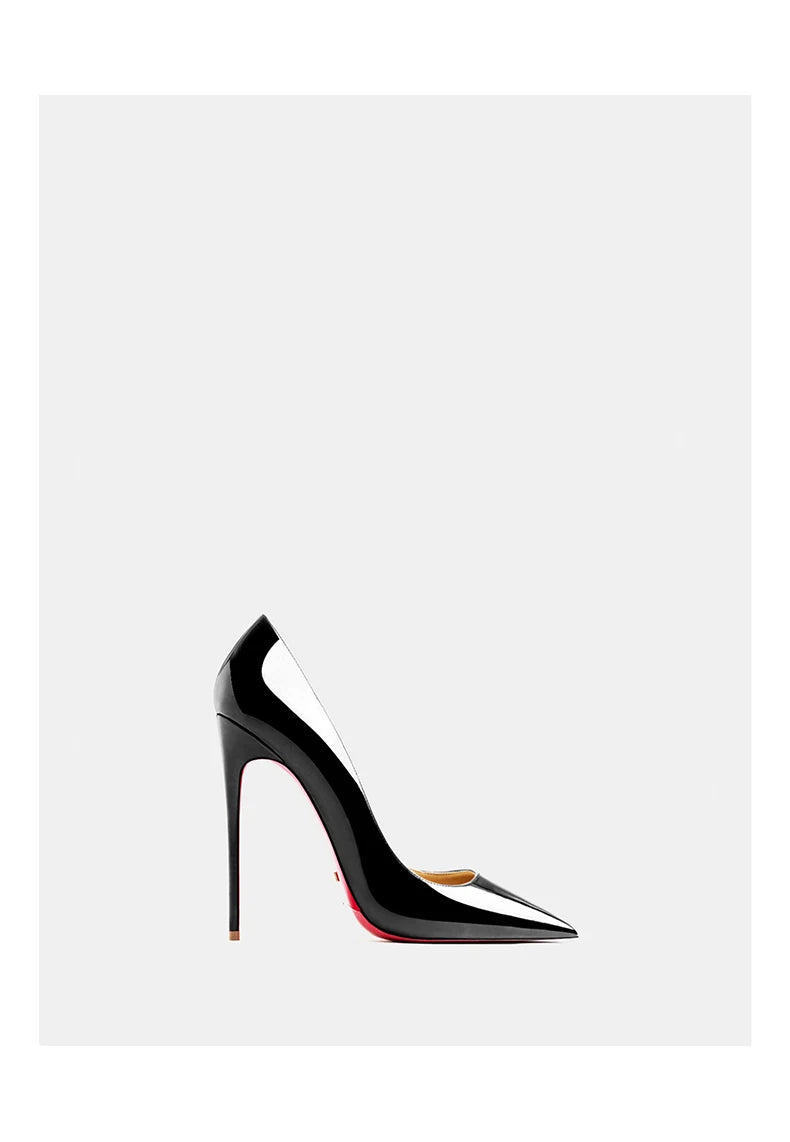 Women's heels 2025 trend Leather Luxury Pumps Red Bottom Pointed Toe High Heels Elegant Stiletto Party Ladies Shoes Woman 12cm