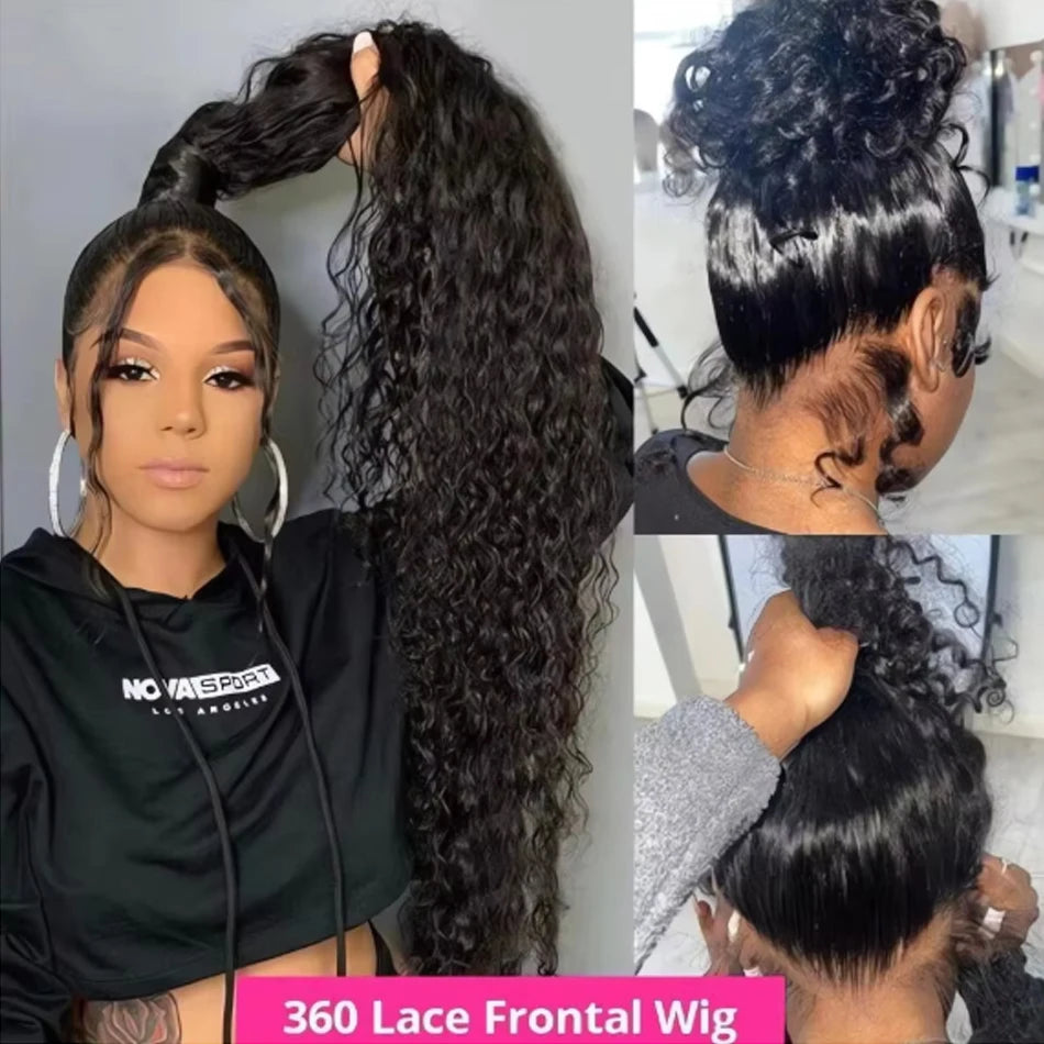 Invisible Strap 360 Full HD Lace Wig Deep Water Wave Human Hair Wig 34Inch Lace Frontal Wig Drawstring 360 Frontal Wig Glueless