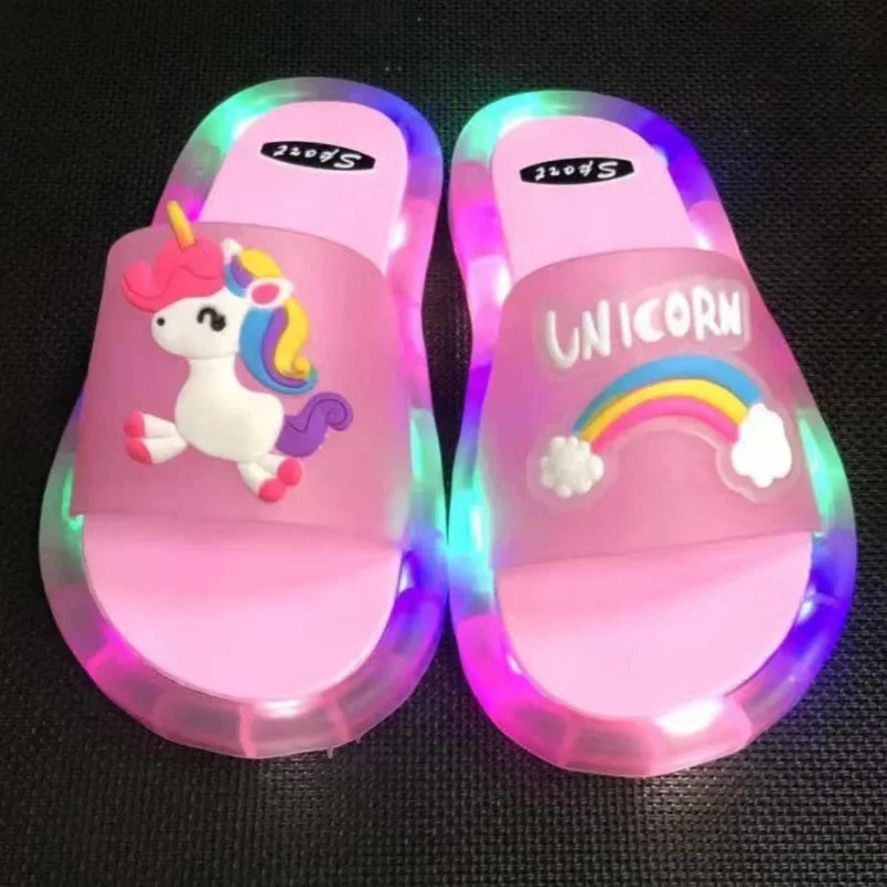 Lighted Cute Unisex Children Slippers Cartoon Unicorn Animals Prints Fashion Shoes Bathroom Kids Boys Girls Toddler Slippers