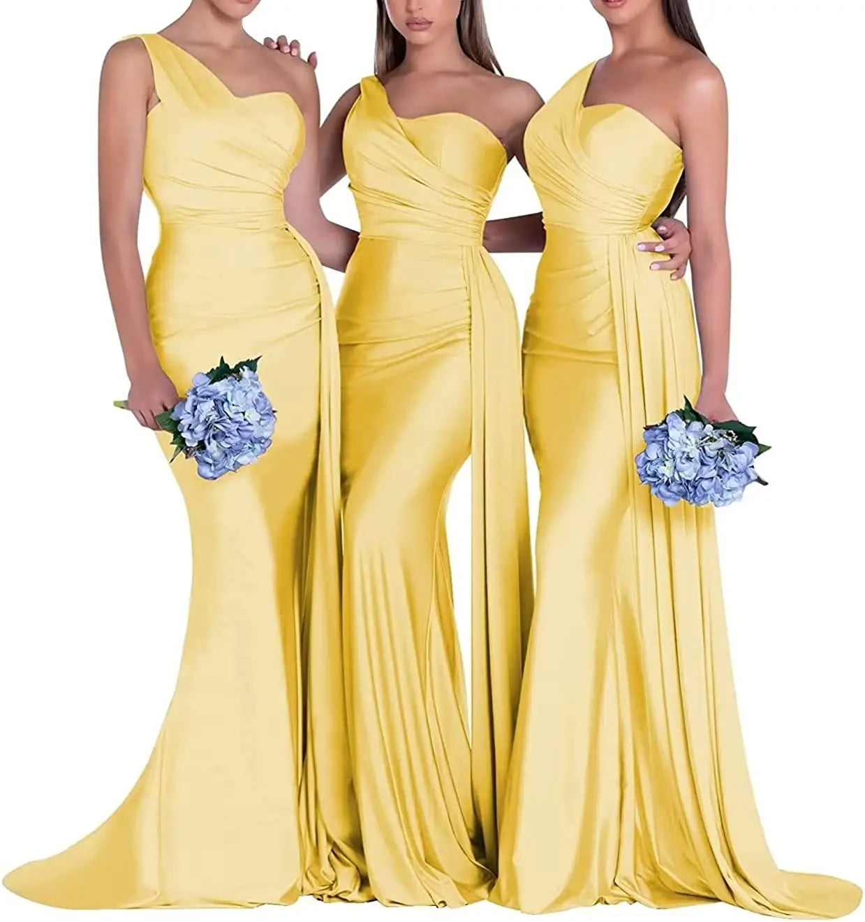 Women's One Shoulder Mermaid Satin Bridesmaid Dresses with Slit 2025 Elegant Pleated Long Formal Evening Party Gowns Customized