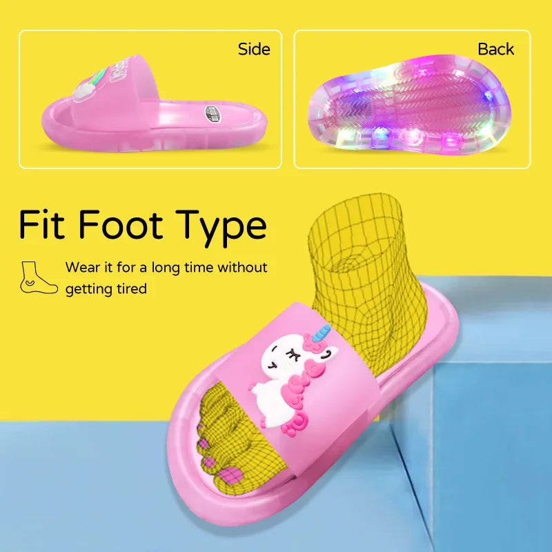 Lighted Cute Unisex Children Slippers Cartoon Unicorn Animals Prints Fashion Shoes Bathroom Kids Boys Girls Toddler Slippers