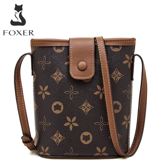 FOXER Women Mini Cellphone Bag Female Small Shoulder Bucket Bag Travel Crossbody Purse