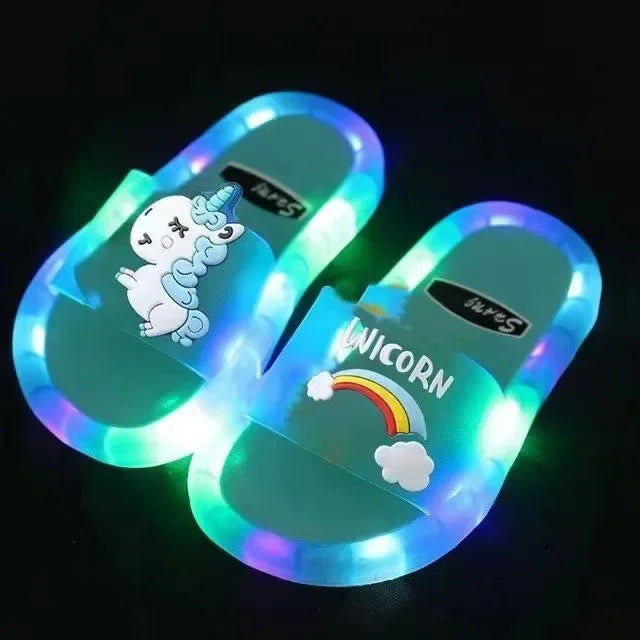 Lighted Cute Unisex Children Slippers Cartoon Unicorn Animals Prints Fashion Shoes Bathroom Kids Boys Girls Toddler Slippers