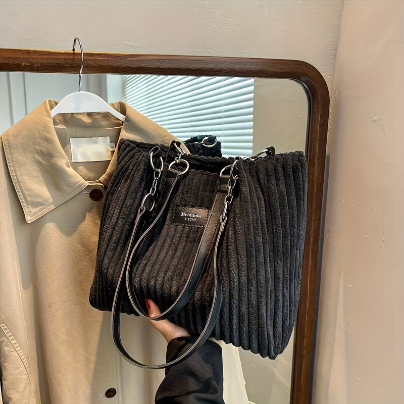 Stylish Soft Corduroy Tote Bag for Women Large Plush Shoulder Bag with Zip Large Capacity Women's Handbag